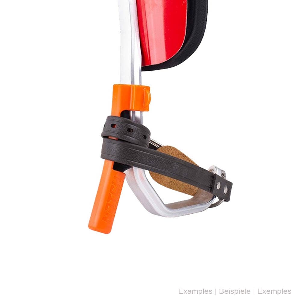 Orange Gaff Guardian II protective cap from Notch attached to a metal handle with black strap