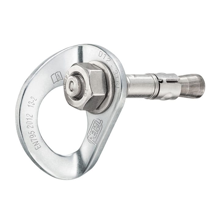 Coeur Bolt Stainless 12, silver metal anchor with round eyelet and screw cap, manufacturer's name Petzl visible