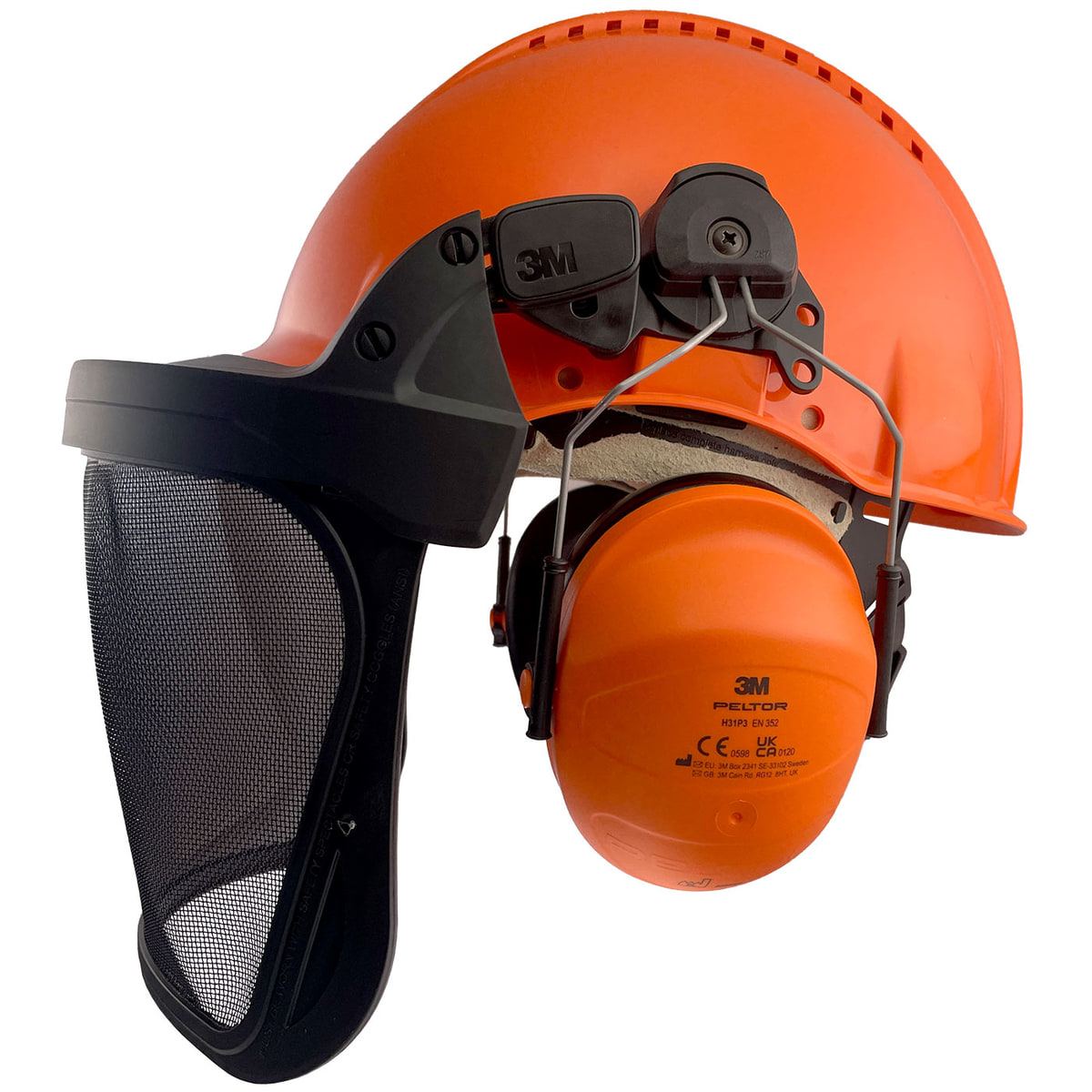 G3000 Complete Set Orange Safety Helmet with Black Face Shield and Orange 3M Peltor Hearing Protection