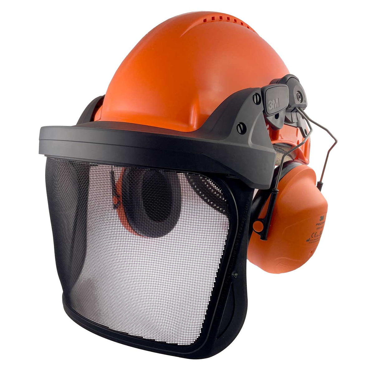 G3000 Complete Set Orange Safety Helmet with Black Face Shield and Orange 3M Peltor Hearing Protection, Side View