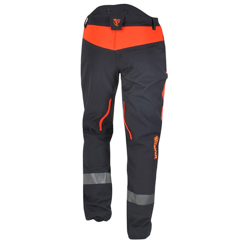 Hermes trousers in black and orange with reflective stripes and logos on the back
