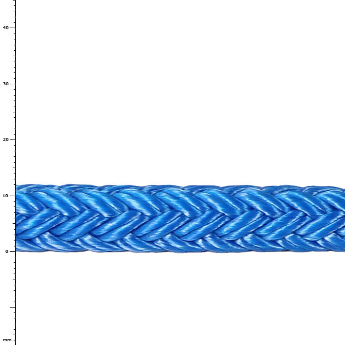 Tenex TEC 12 blue braided rope, close-up of the structure and pattern of the rope