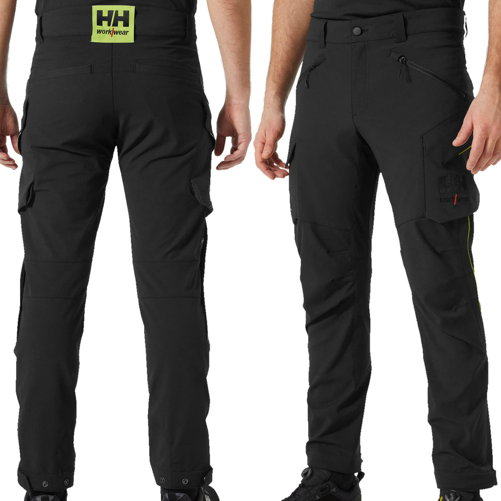 Magni Evolution cargo trousers, black work trousers worn by one model, front and back visible with HH workwear logo on the waistband