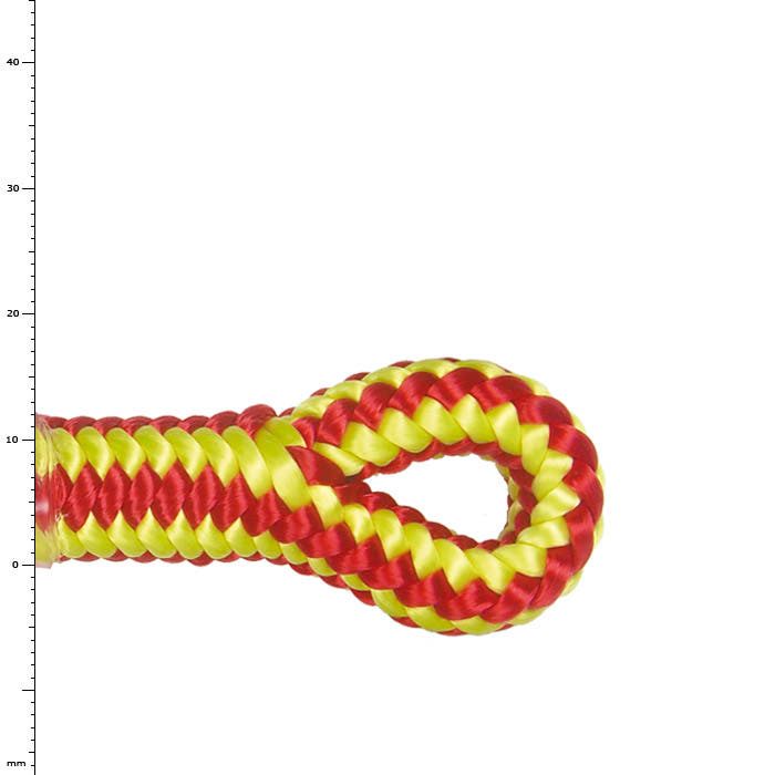 XP-e Highlight Splice, Close-up of a Red and Yellow Braided Rope End with a Loop