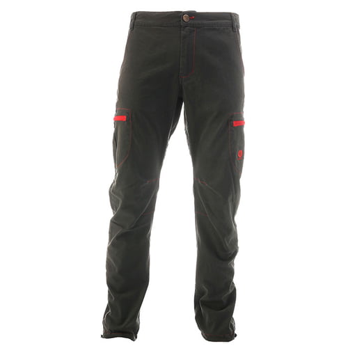Cargo Pants Heavy in dark grey with red accents on the side pockets, straight cut and button closure