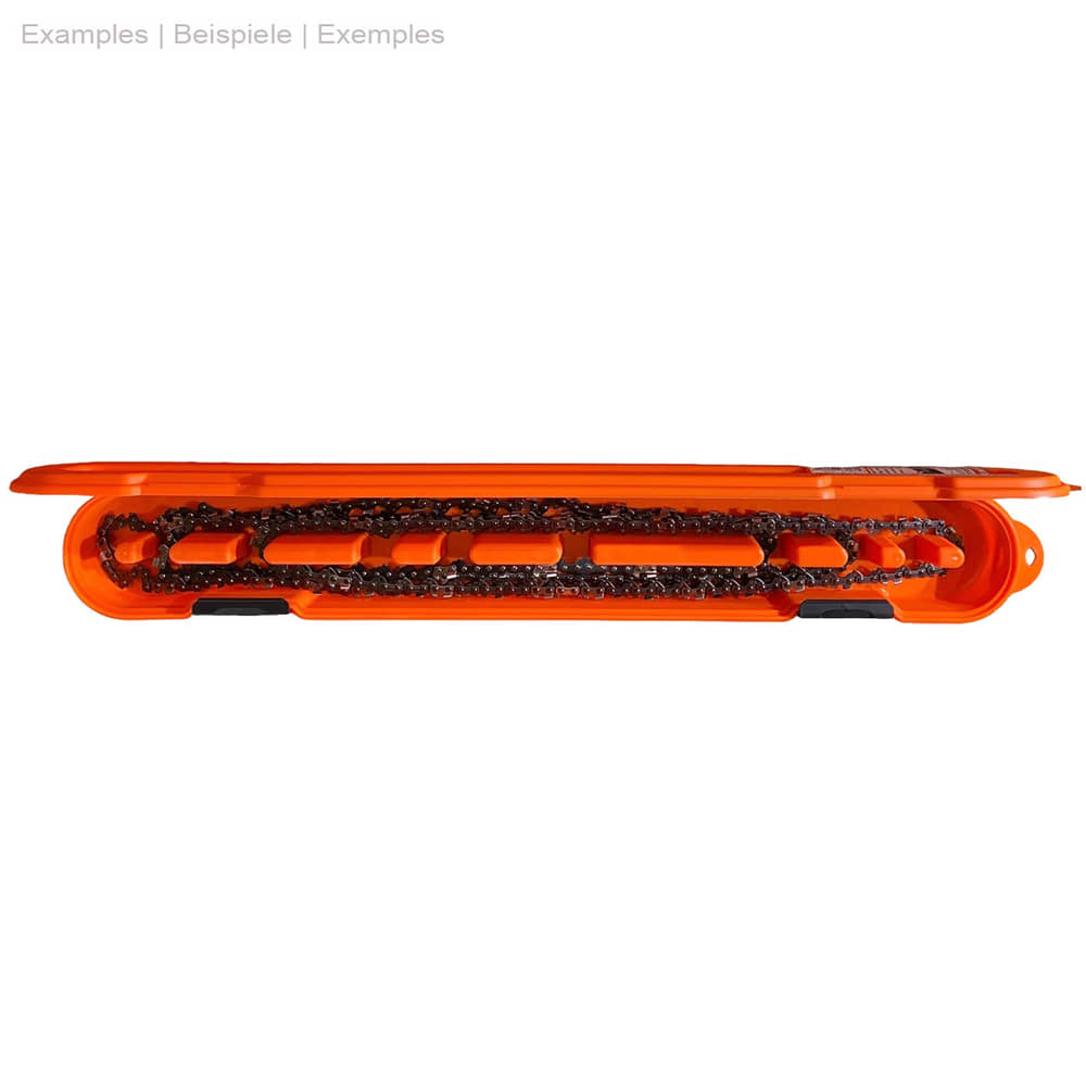 Chain Locker Orange Plastic Chain Storage Box Open with Black Chain Inside