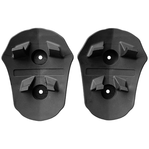 Toolprotect helmet holder, two black plastic parts with mounting holes and retaining hooks next to each other