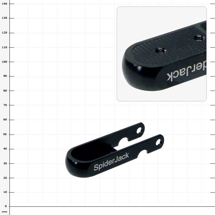 SpiderJack 2.1 shell, black metal bracket with two holes and SpiderJack lettering on the side