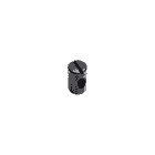 Tri-Guard T-connector, small cylindrical metal connector with slotted screw on top and hole on the side.