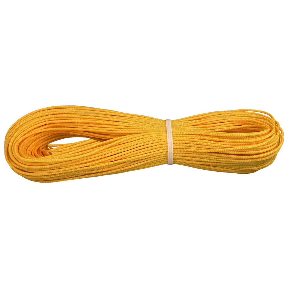 Yellow rope, rolled up and fixed with white elastic band