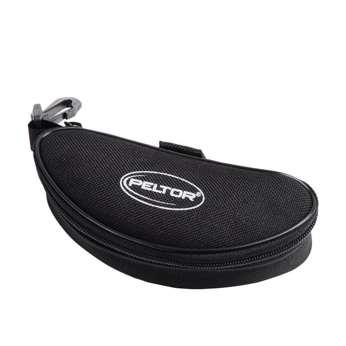 Glasses case Peltor, black, semi-circular case with zipper and snap hook
