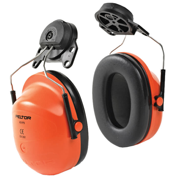 Standard H31 Screw, two orange-black earcups with black padding foam and metal temples, manufacturer Peltor