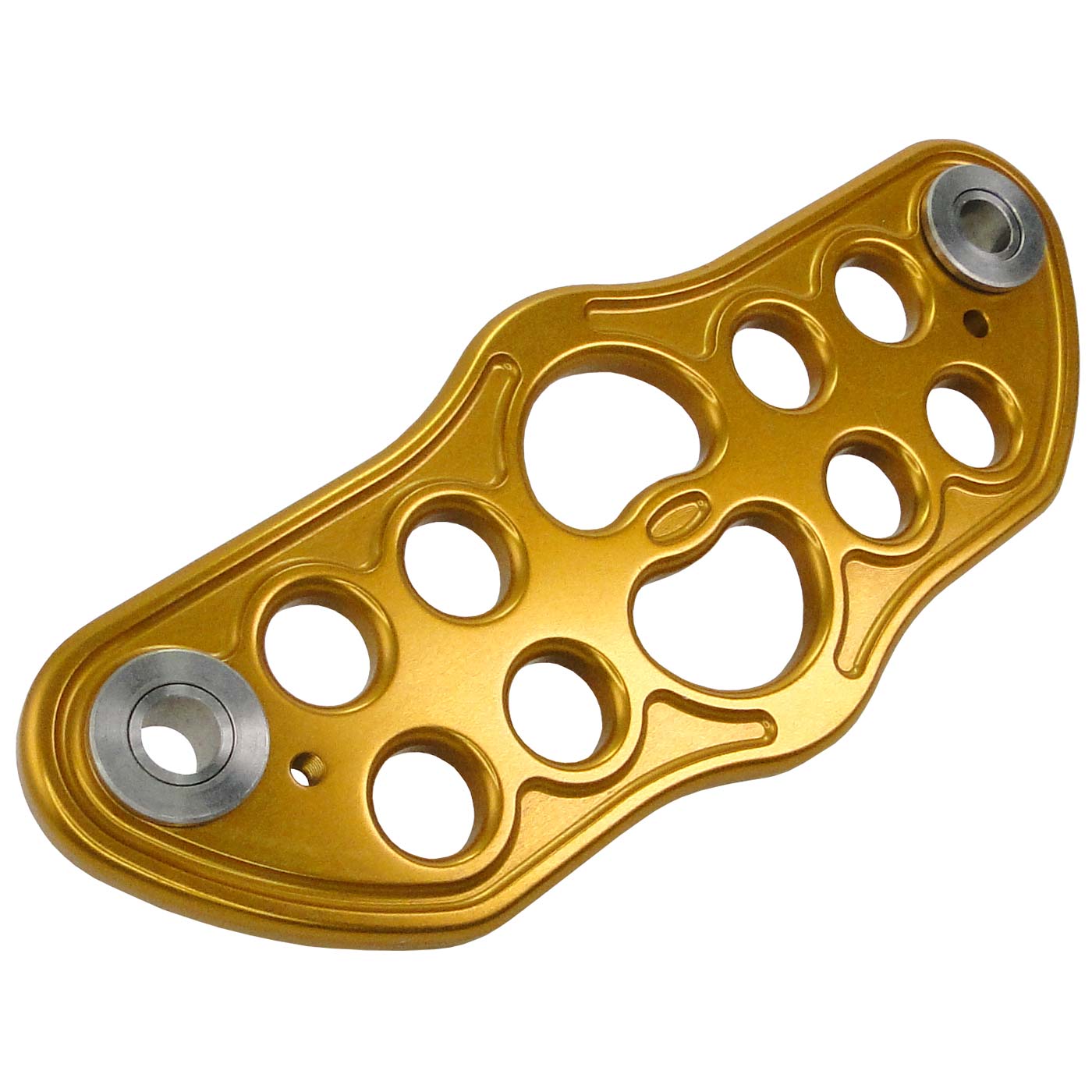 Keanu Trolley Rig Plate Kit, gold-colored metal plate with multiple round recesses and two silver inserts at the ends