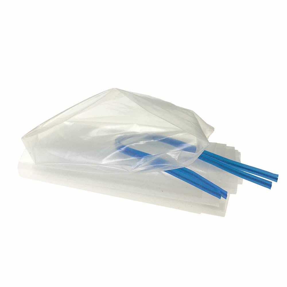 Versaflo Tube Cover, Transparent with Blue Ribbons, Folded and Stacked
