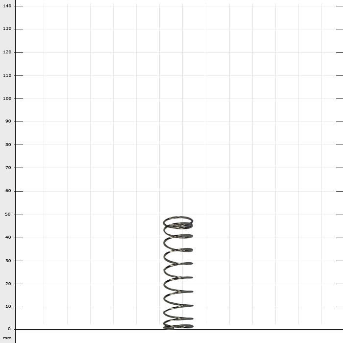 ARS VS spring, a spiral metal spring, visible on a checkered background with units of measurement in millimeters