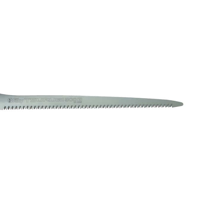 Silky Tsurugi 300-10 saw blade in silver color with fine teeth and inscription "TSURUGI 300 10" on the blade