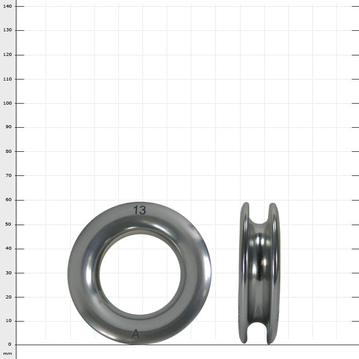 LightAnchor Groove Ring large, two views of the silver coloured round ring with the number 13 and the letter A