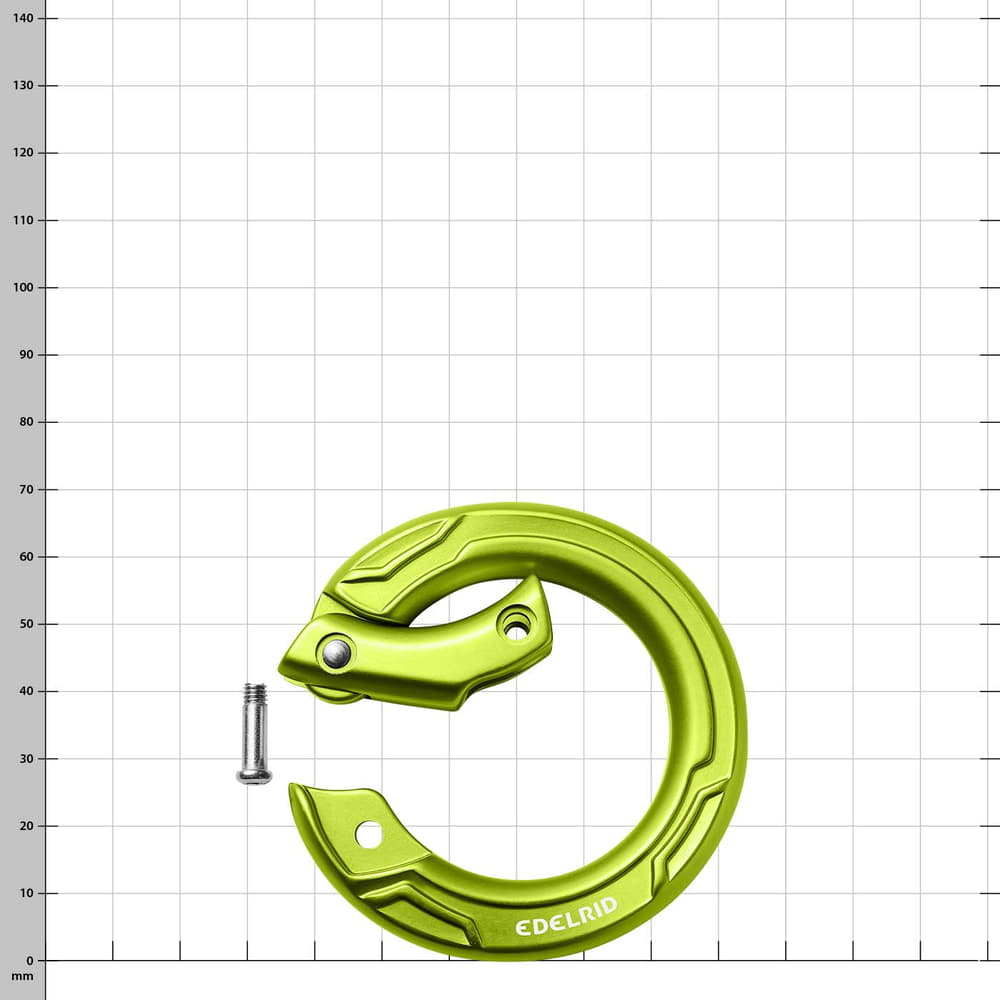 Edelrid Cupid carabiner in green open with screw next to it