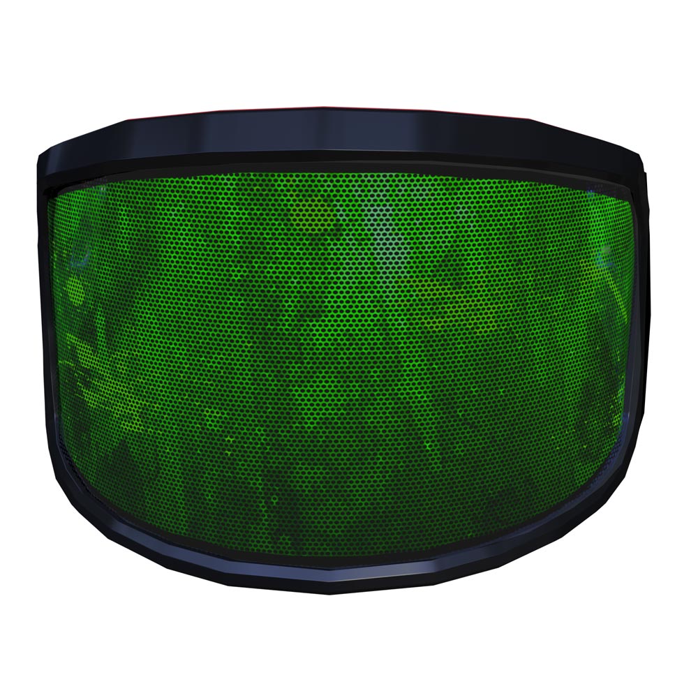 PROTOS® Visor Special Edition green-black visor with hexagonal honeycomb pattern and black frame, slightly photographed from above
