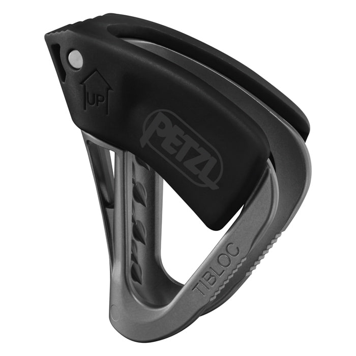 Tibloc by Petzl, grey and black climbing frame with Petzl and Tibloc lettering