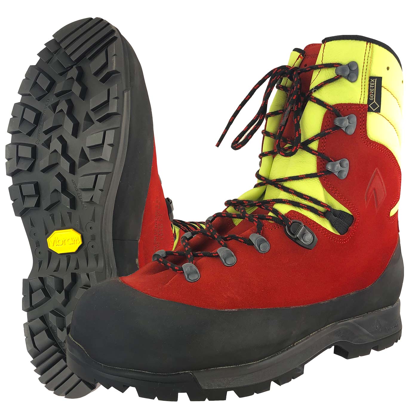 Protector Forest 2.1 GTX hiking boots in red with yellow shaft, black sole and black laces, manufacturer not visible