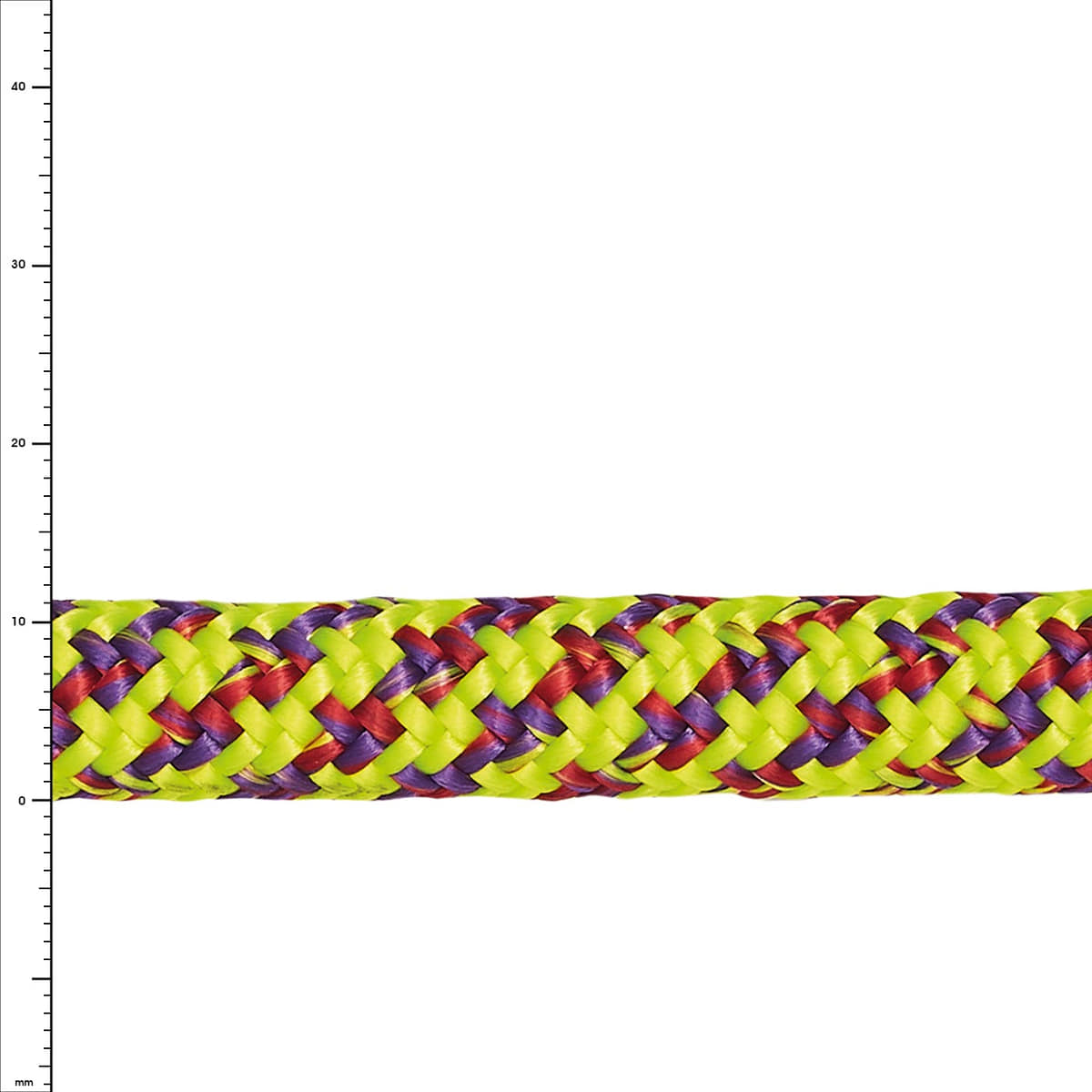 Rebel Yellow, coloured braided rope with yellow, red and purple fibres