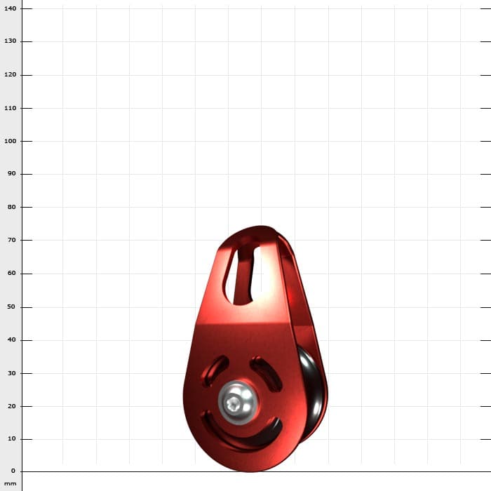 Red metal pulley with black wheel on white background
