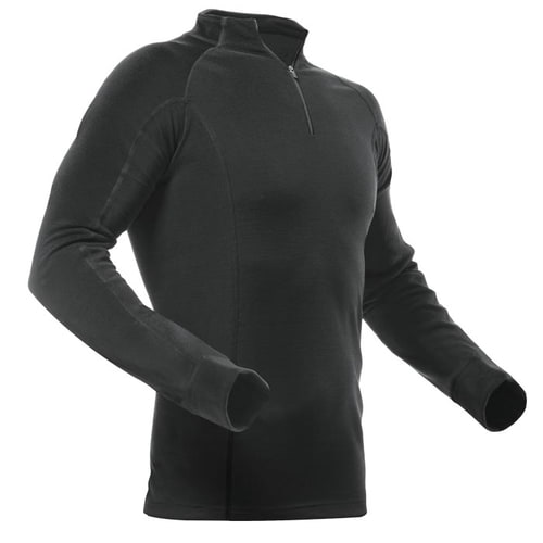 Merino Modal Shirt Long Sleeve in Black with Half Zipper and Tone-on-Tone Seams