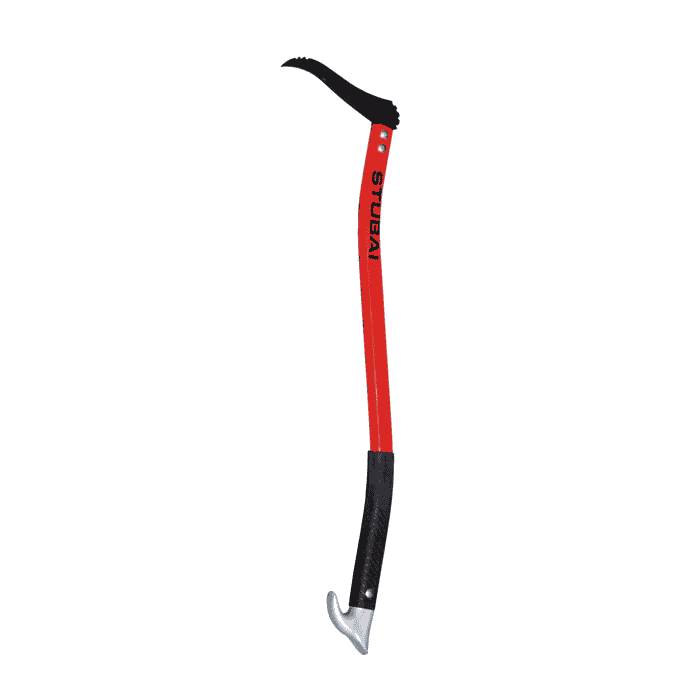 Stubai Alu 50 by Stubai, red ice axe with black handle and pointed hook at the upper end