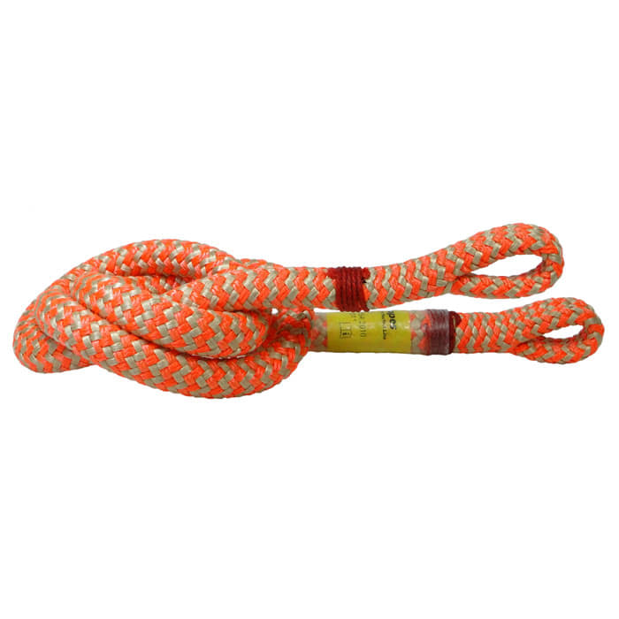 Inco rope with orange-beige pattern and two loops at the ends, manufacturer's name not visible