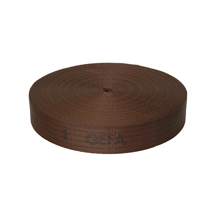 GEFA 8 t Webbing Classic brown webbing rolled up with printed lettering GEFA