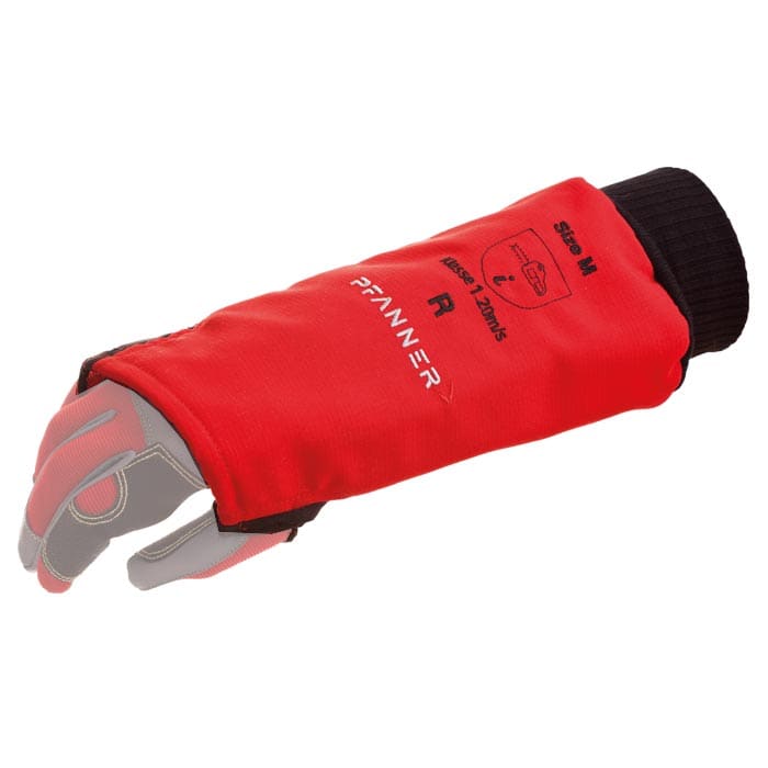 Flexprotect by Pfanner, red hand guard with black cuffs and lettering, size M