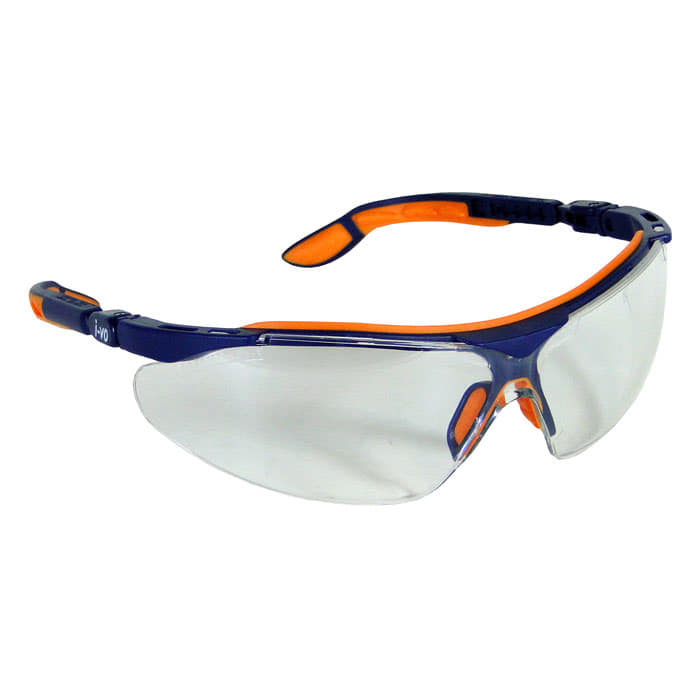 Uvex i-vo safety goggles with clear lens and blue-orange frame