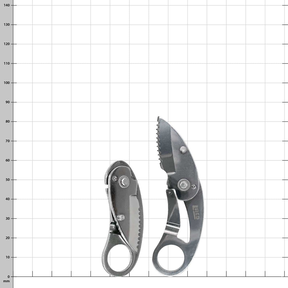 Mini Knife Wave Cut Metal Folding Knife, One Knife Open and One Knife Closed, on Checkered Background