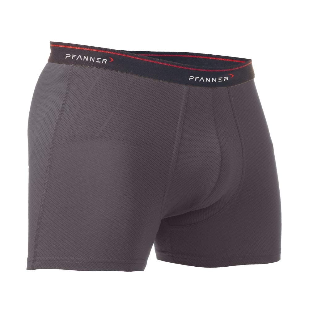 Functional underpants by Pfanner in dark grey with black waistband and white Pfanner logo