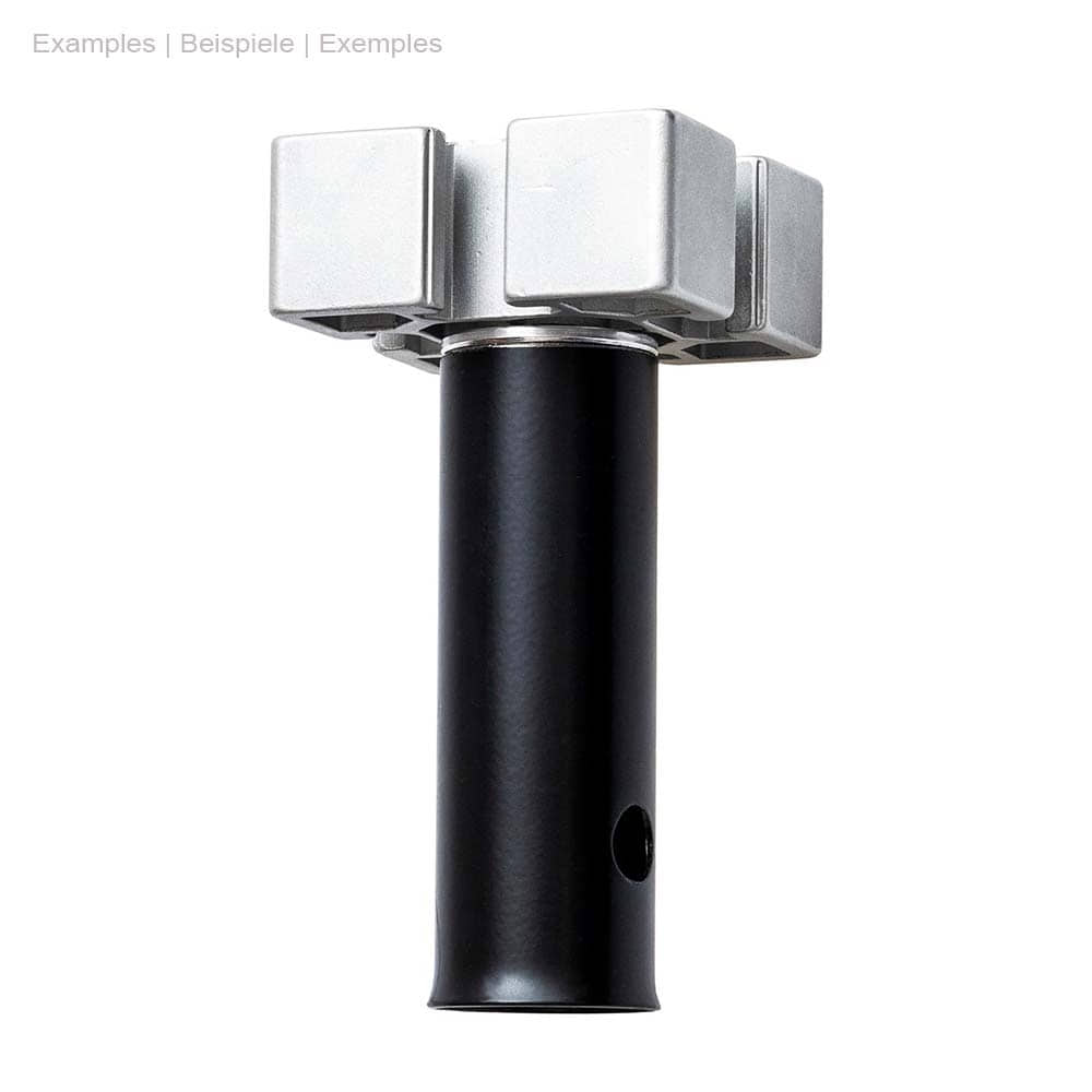 ArboRapid MediaAdapter plate, silver square metal plate on a black cylindrical rod