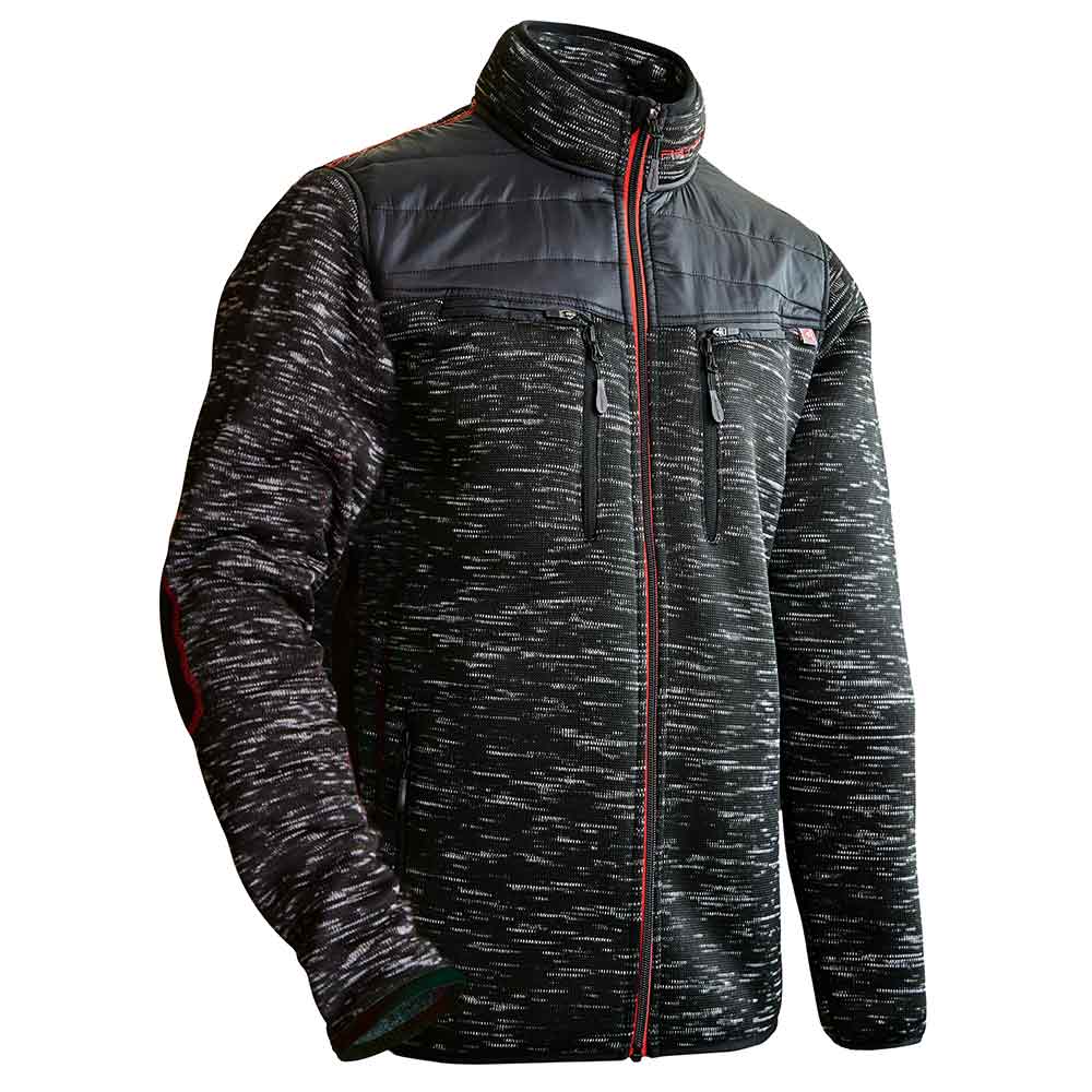 Inuit winter jacket in black-grey with red accents, stand-up collar and zipper