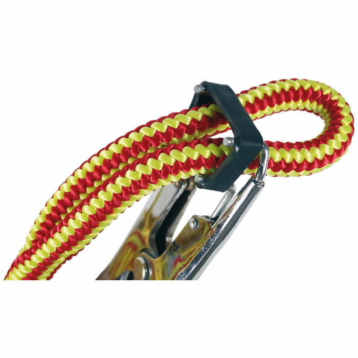 Collet with red and yellow braided rope passed through the black plastic part