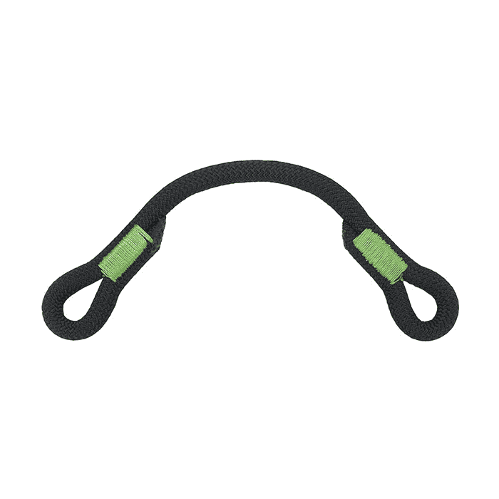 Treewor grab bar, a single black loop with green stitching, slightly larger than the previous one