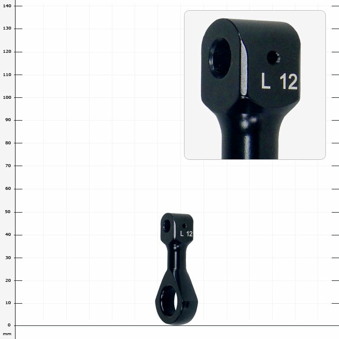 LockJack carabiner mount, black metal part with two round openings and the inscription "L 12"