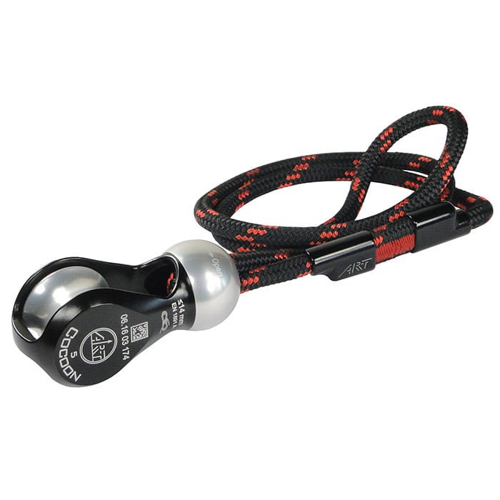 Cocoon 5 with rope sling by ART, black and red rope with black metal part and silver ball bearing