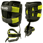 Edelrid Talon L via ferrata set in black and yellow with metal tip and Velcro fasteners, two views side by side