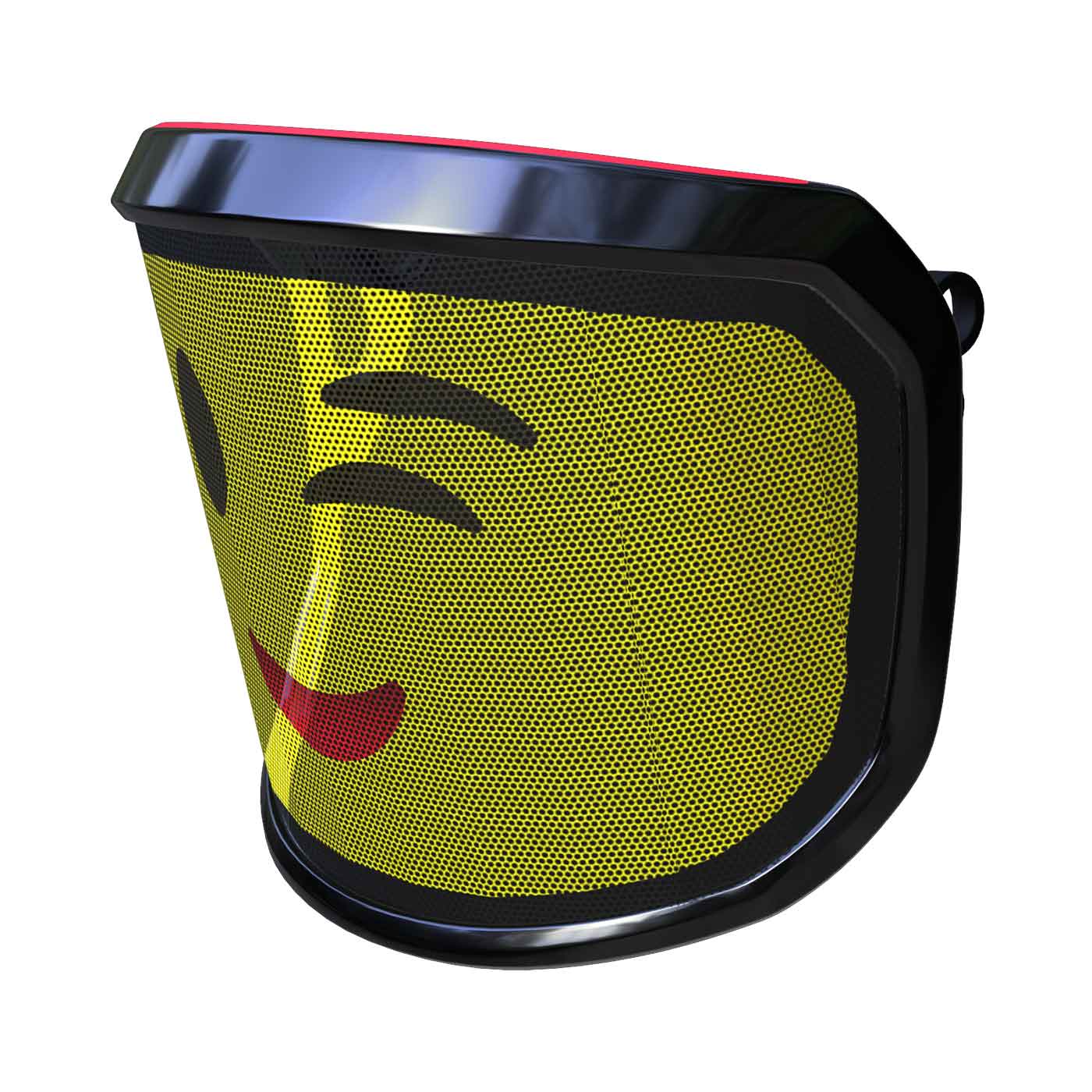PROTOS® Arbormoji visor with yellow grid and winking emoji face, black frame and red top edge, side view from the right