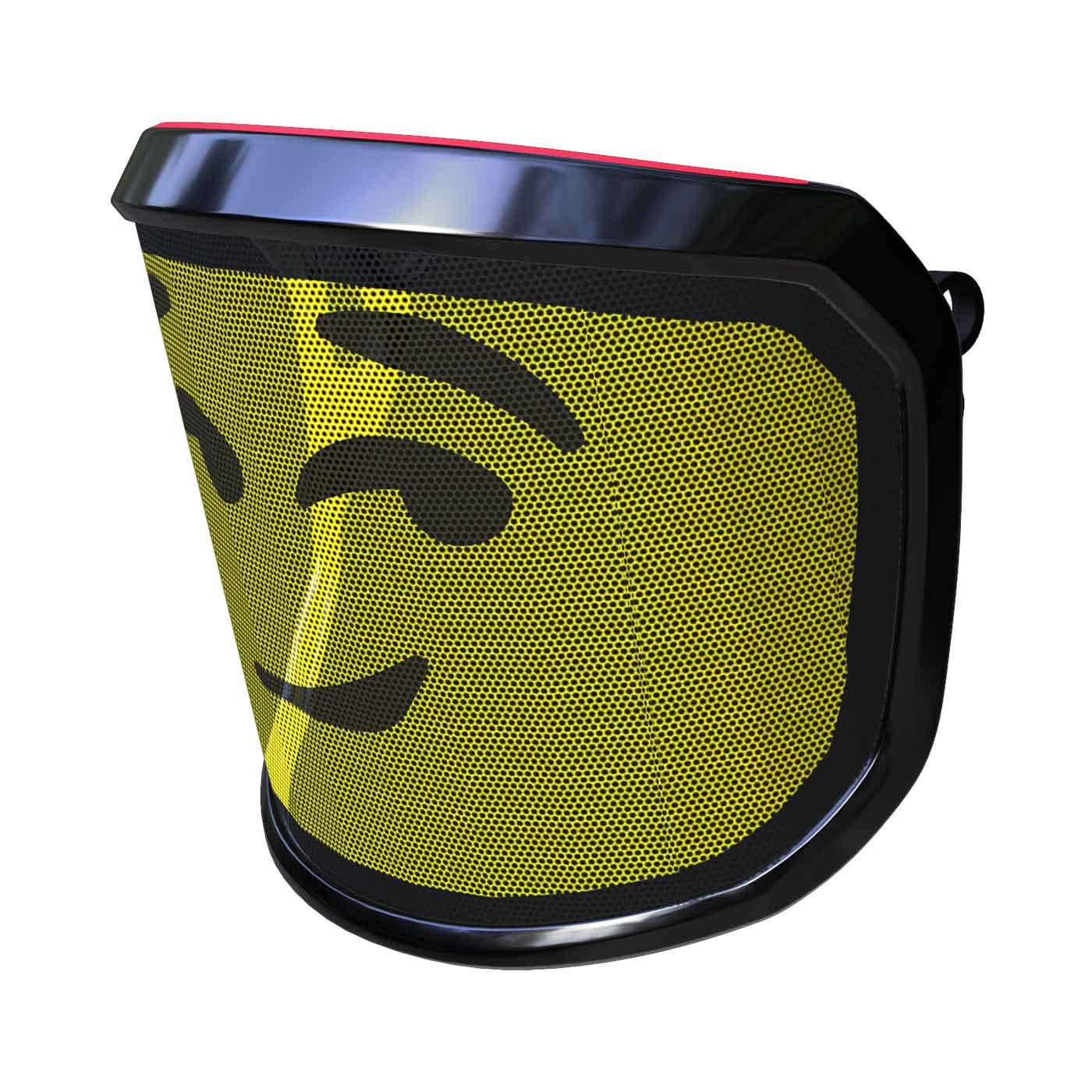 PROTOS® Arbormoji visor with yellow face and black winking smiley motif, black frame, side view from the left