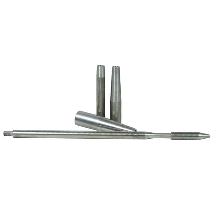 Rope Fid Universal, three metallic conical parts and a long metallic rod with tapered end and thread at the other end