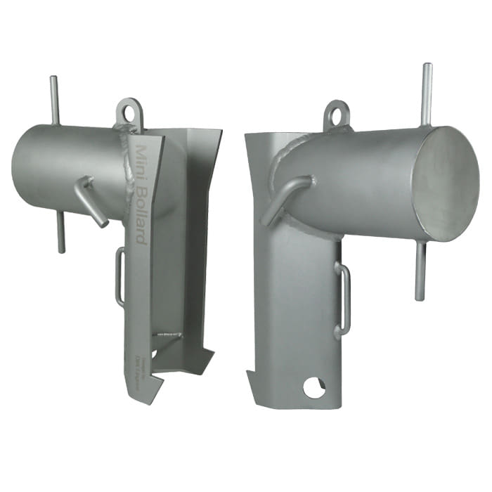 MiniBollard, Polle, gray metal device with cylindrical body, two pieces side by side