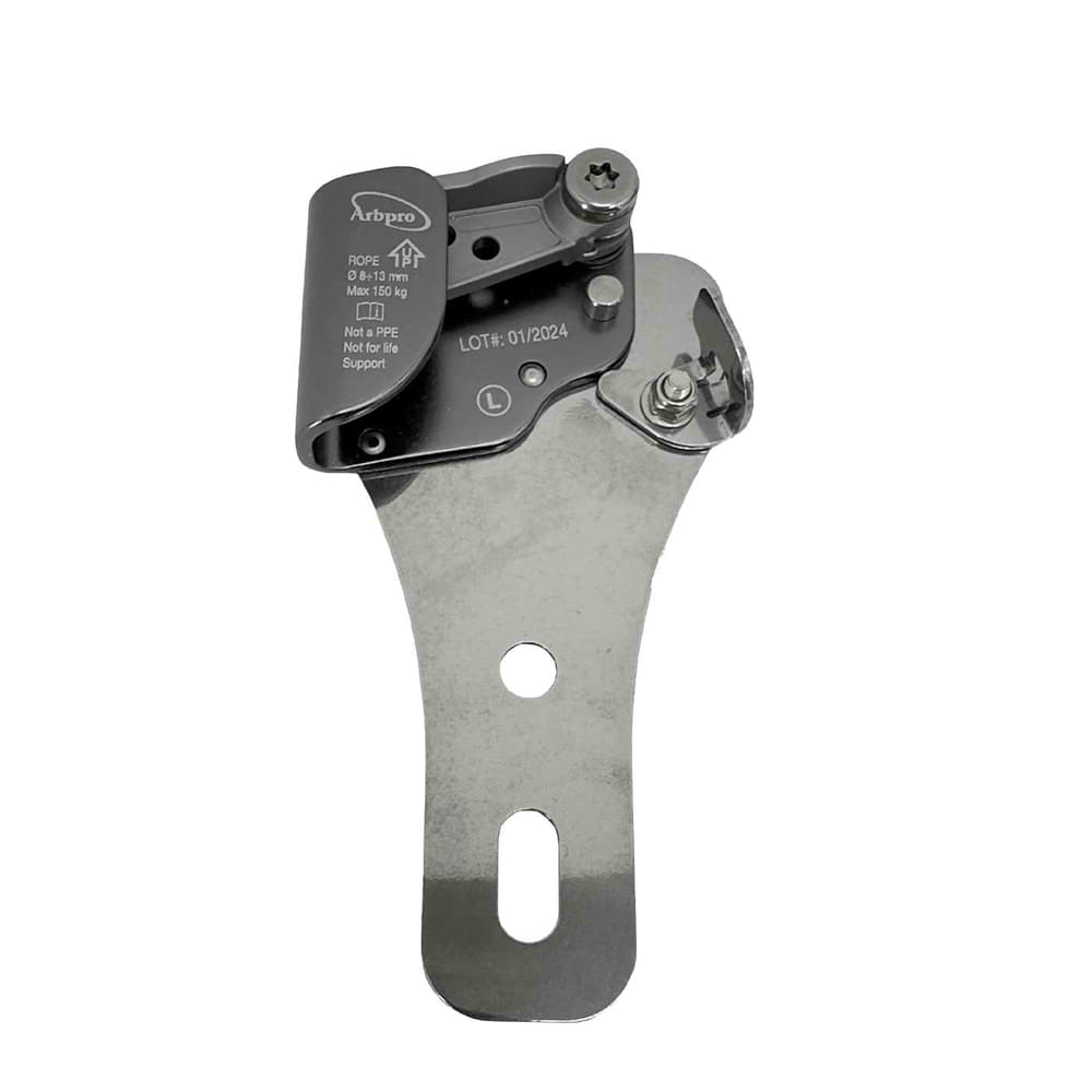 Gemini Spurs Left, metal spur with black mechanism on which "Arbpro" and other technical specifications are printed