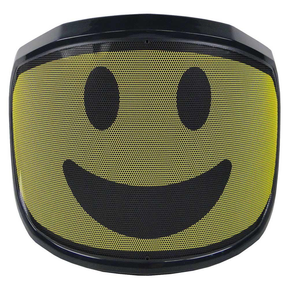 PROTOS® Arbormoji visor with yellow background and black smiling face made of mesh material