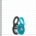 Edelrid Flux, pulley with blue front part and black rear part, with metal axle and round hole at the top
