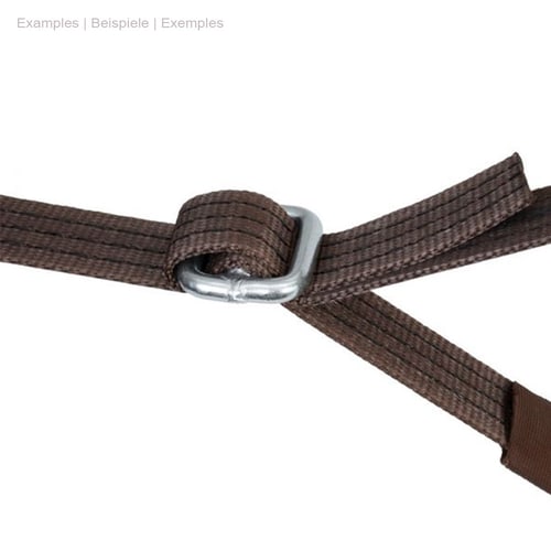GEFA 2/4 t special buckle made of metal, connected to a brown webbing that is passed through the buckle